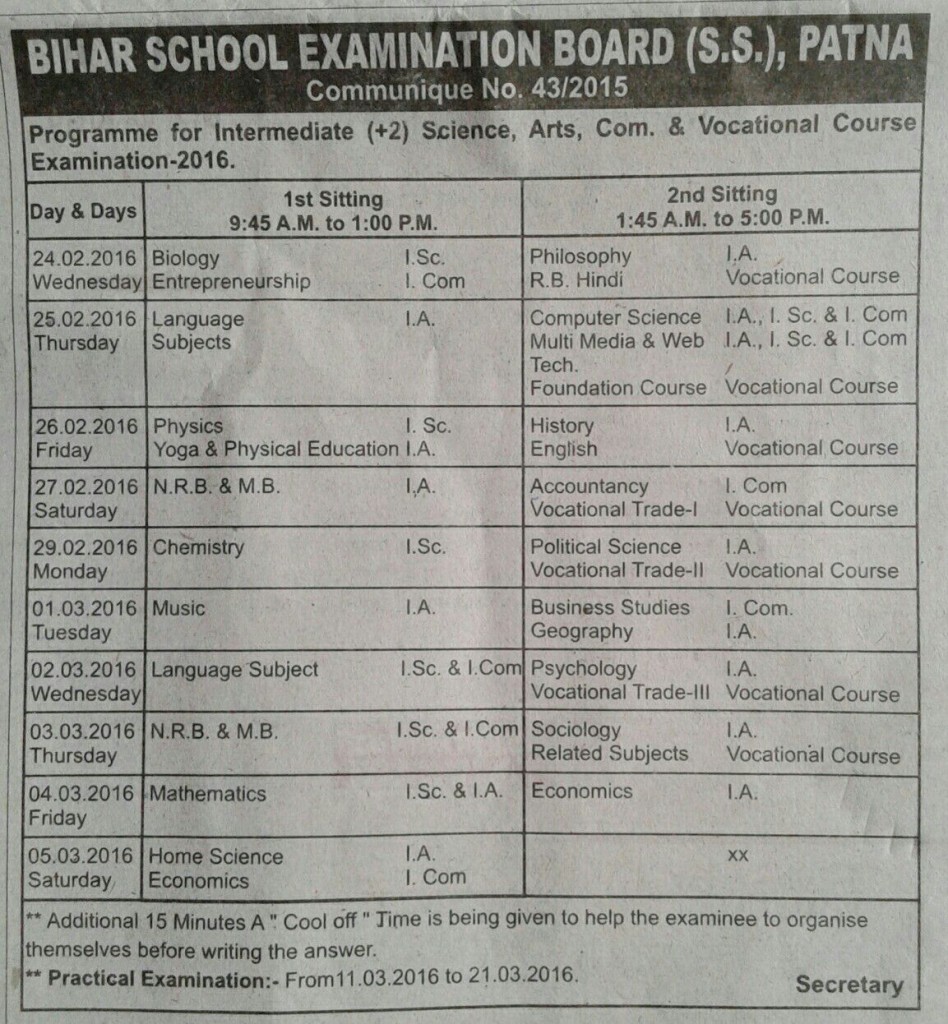 bihar board examination test